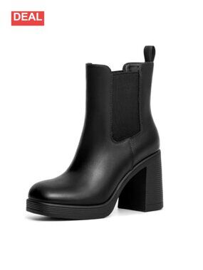 Women's Chunky Heel Platform Chelsea Ankle Boots Square Toe Slip-On